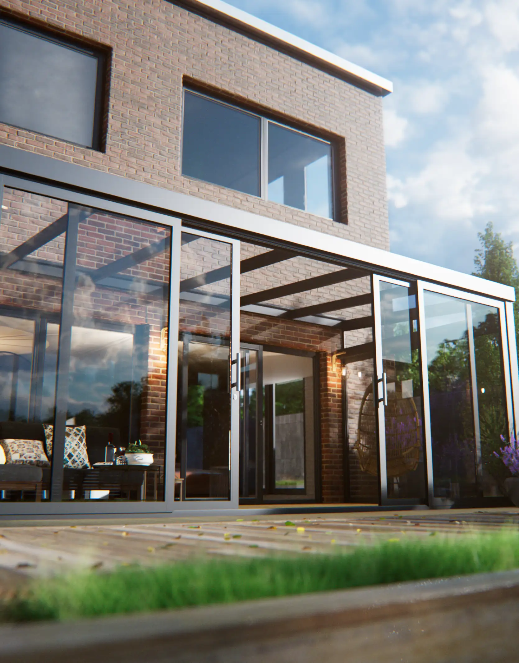 Terrassenüberdachung zum Aufschieben mit Glasschiebewände